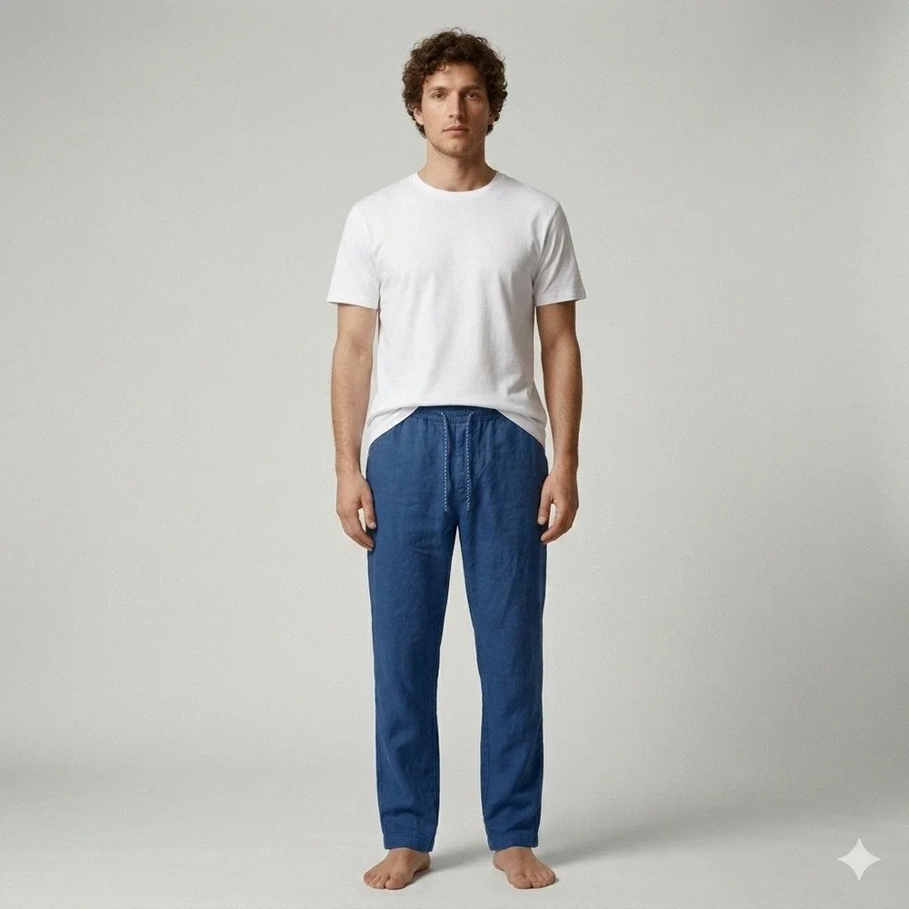 NWT Scotch & Soda Fave Men Blue Linen Cotton Garment Dye Chino Pants‎